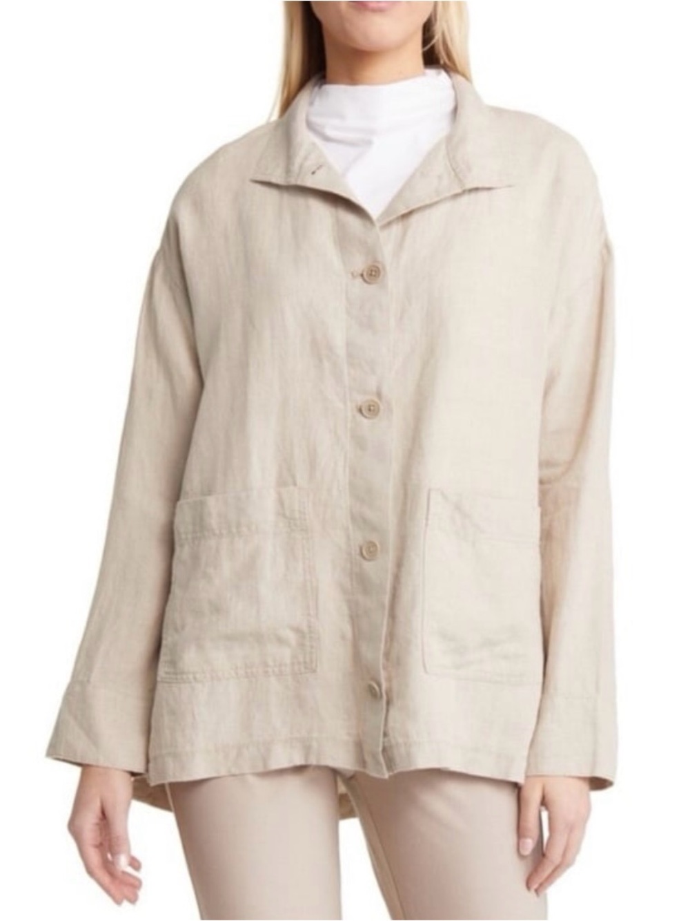 Eileen Fisher stand collar jacket minimalist organic linen undyed -NWT